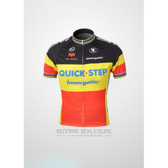 2010 Fahrradbekleidung Quick Step Champion Belgien Trikot Kurzarm und Tragerhose